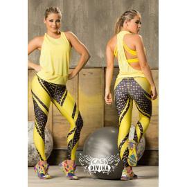 legging con cintura alta y estampado exclusivo de franjas amarillas y negras