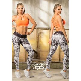 legging con cintura alta y estampado manchado blanco y negro