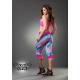 Legging bombacho con pierna capri estampado con diseño geométrico en azul y rosa con remate en cintura rosa