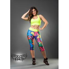 Legging multicolor grafiti letras con cintura ancha en amarillo